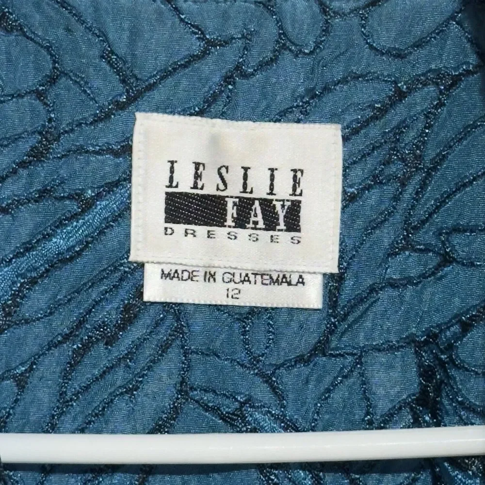 Vtg Leslie Fay‎ 12 Turquoise Teal Blazer Embroider Style Buttoned Scallop Trim